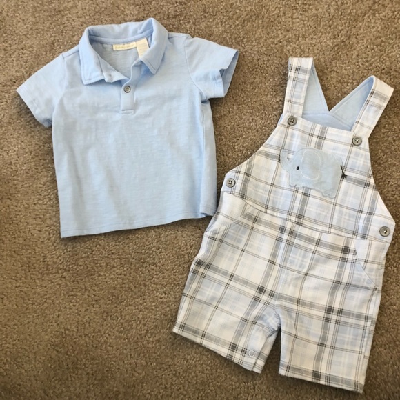 First Impressions Other - Boys Polo and Plaid Overall Shorts Outfit